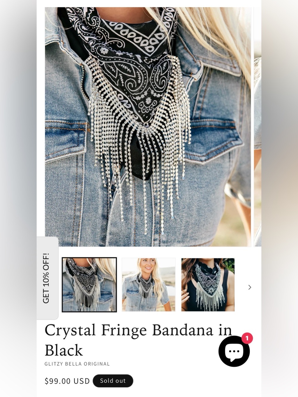 Rhinestone Fringe Bandana Scarf